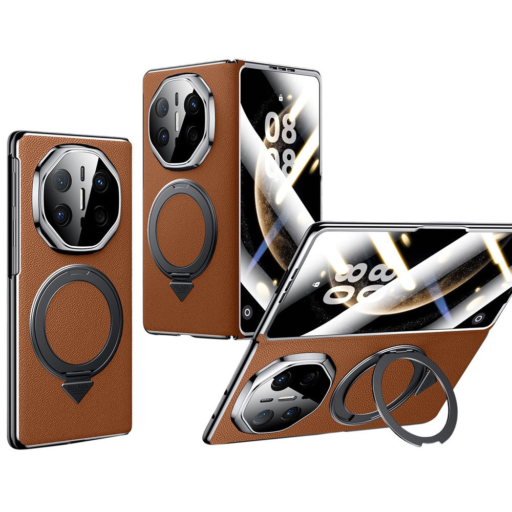 SULADA For Huawei Mate X6 Magnetic Case with Kickstand / Screen Film Genuine Cow Leather PC Phone Cover