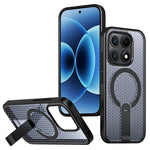 For Xiaomi 17 Magnetic Case Kickstand Grid Texture TPU PC Phone Back Cover