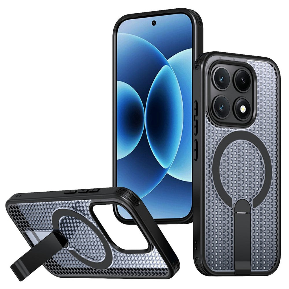 For Xiaomi 17 Magnetic Case Kickstand Grid Texture TPU PC Phone Back Cover