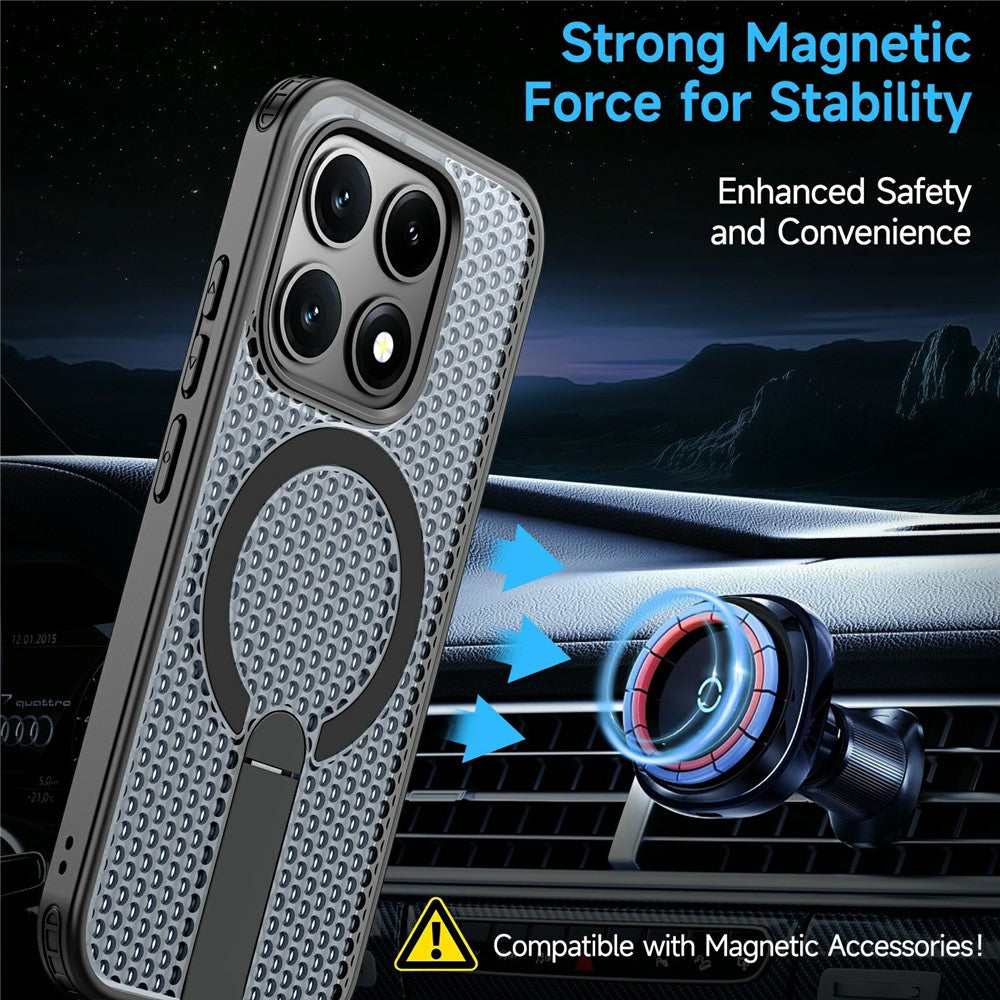 For Xiaomi 17 Magnetic Case Kickstand Grid Texture TPU PC Phone Back Cover