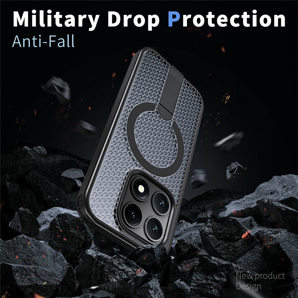 For Xiaomi 17 Magnetic Case Kickstand Grid Texture TPU PC Phone Back Cover