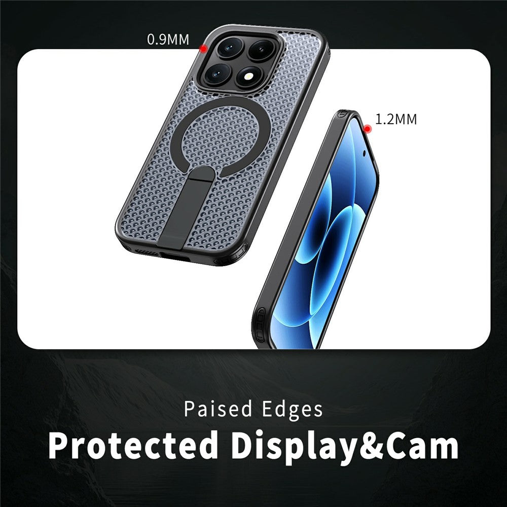 For Xiaomi 17 Magnetic Case Kickstand Grid Texture TPU PC Phone Back Cover