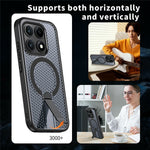 For Xiaomi 17 Magnetic Case Kickstand Grid Texture TPU PC Phone Back Cover
