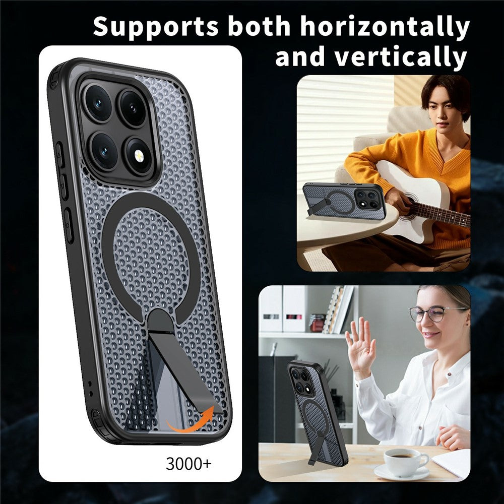 For Xiaomi 17 Magnetic Case Kickstand Grid Texture TPU PC Phone Back Cover