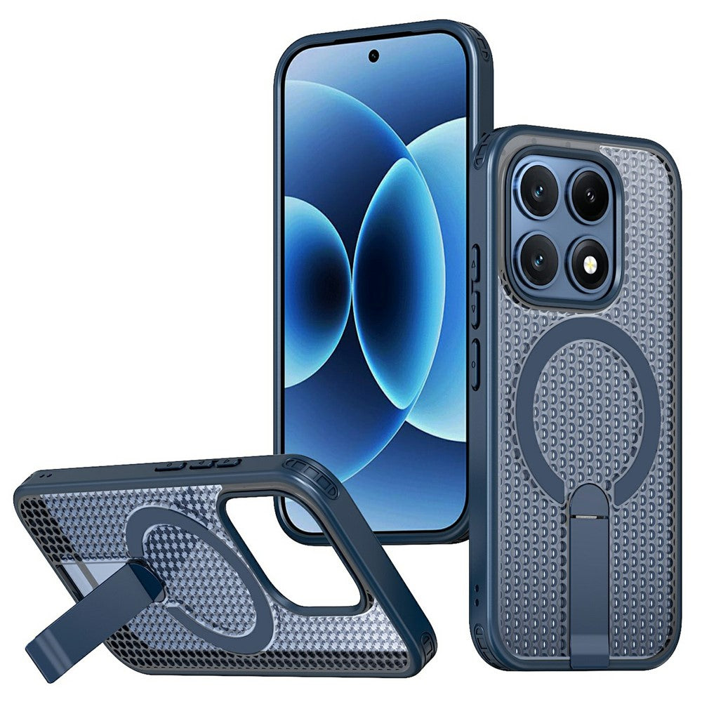 For Xiaomi 17 Magnetic Case Kickstand Grid Texture TPU PC Phone Back Cover