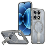 For Xiaomi 17 Magnetic Case Kickstand Grid Texture TPU PC Phone Back Cover
