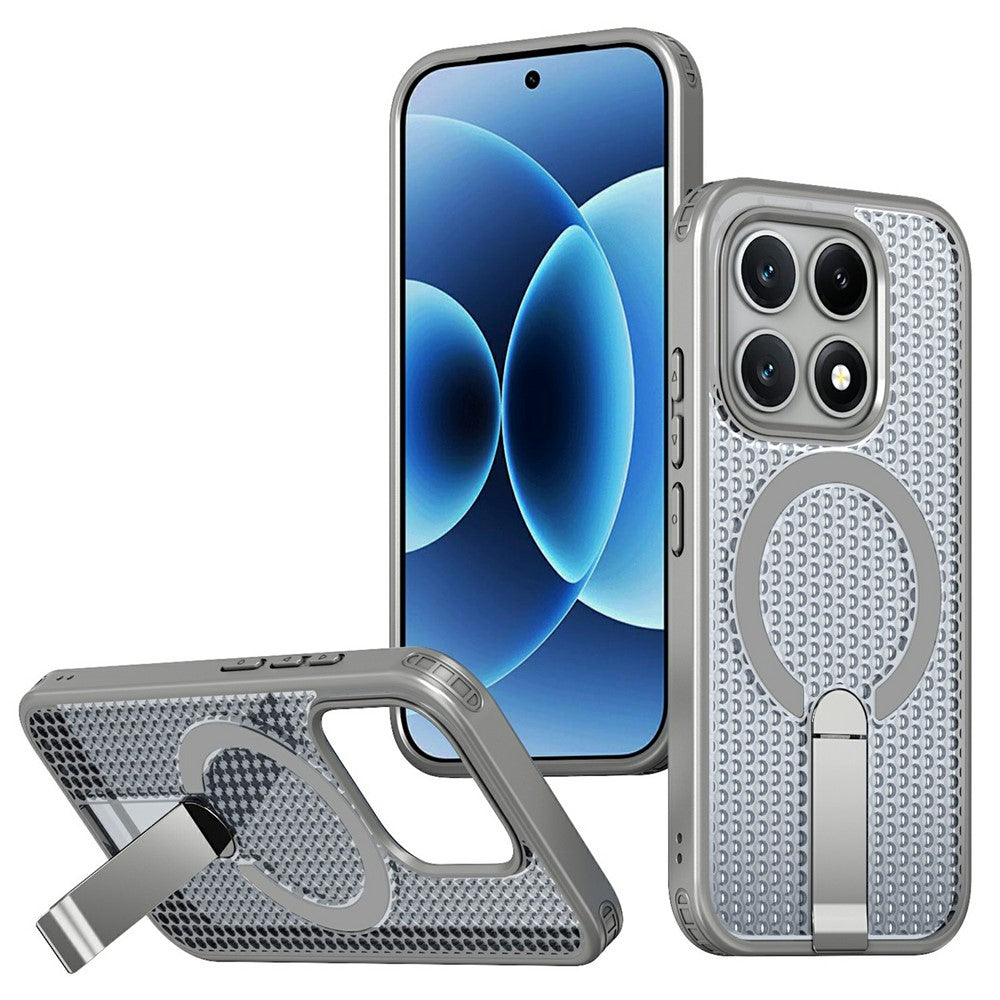 For Xiaomi 17 Magnetic Case Kickstand Grid Texture TPU PC Phone Back Cover