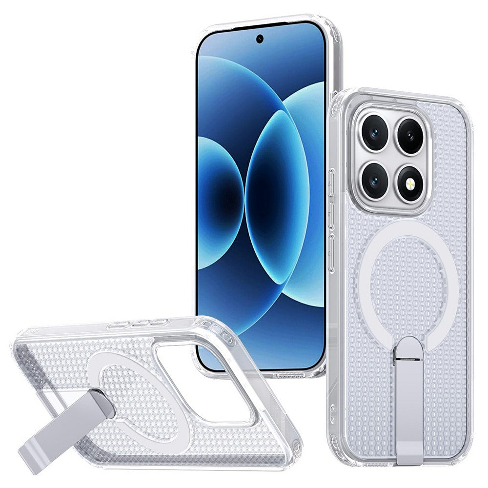 For Xiaomi 17 Magnetic Case Kickstand Grid Texture TPU PC Phone Back Cover