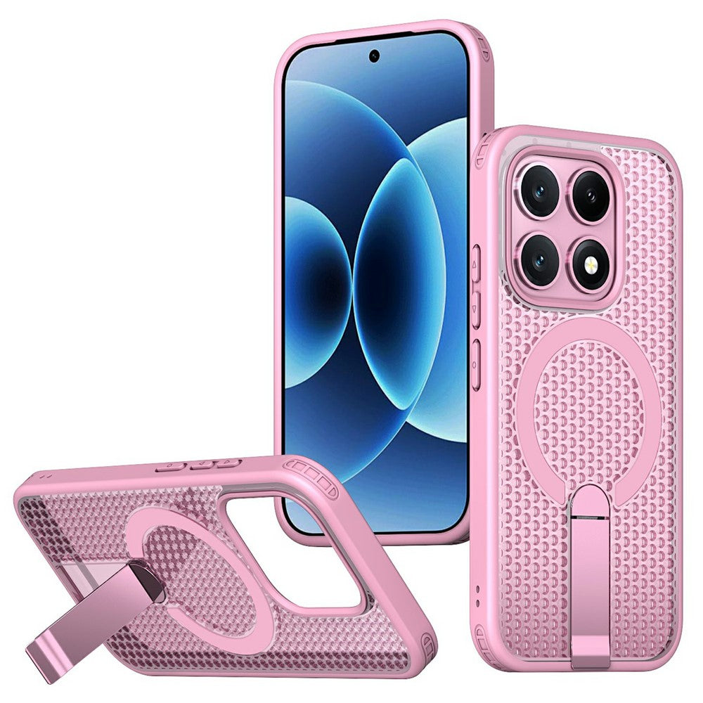 For Xiaomi 17 Magnetic Case Kickstand Grid Texture TPU PC Phone Back Cover