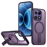 For Xiaomi 17 Magnetic Case Kickstand Grid Texture TPU PC Phone Back Cover