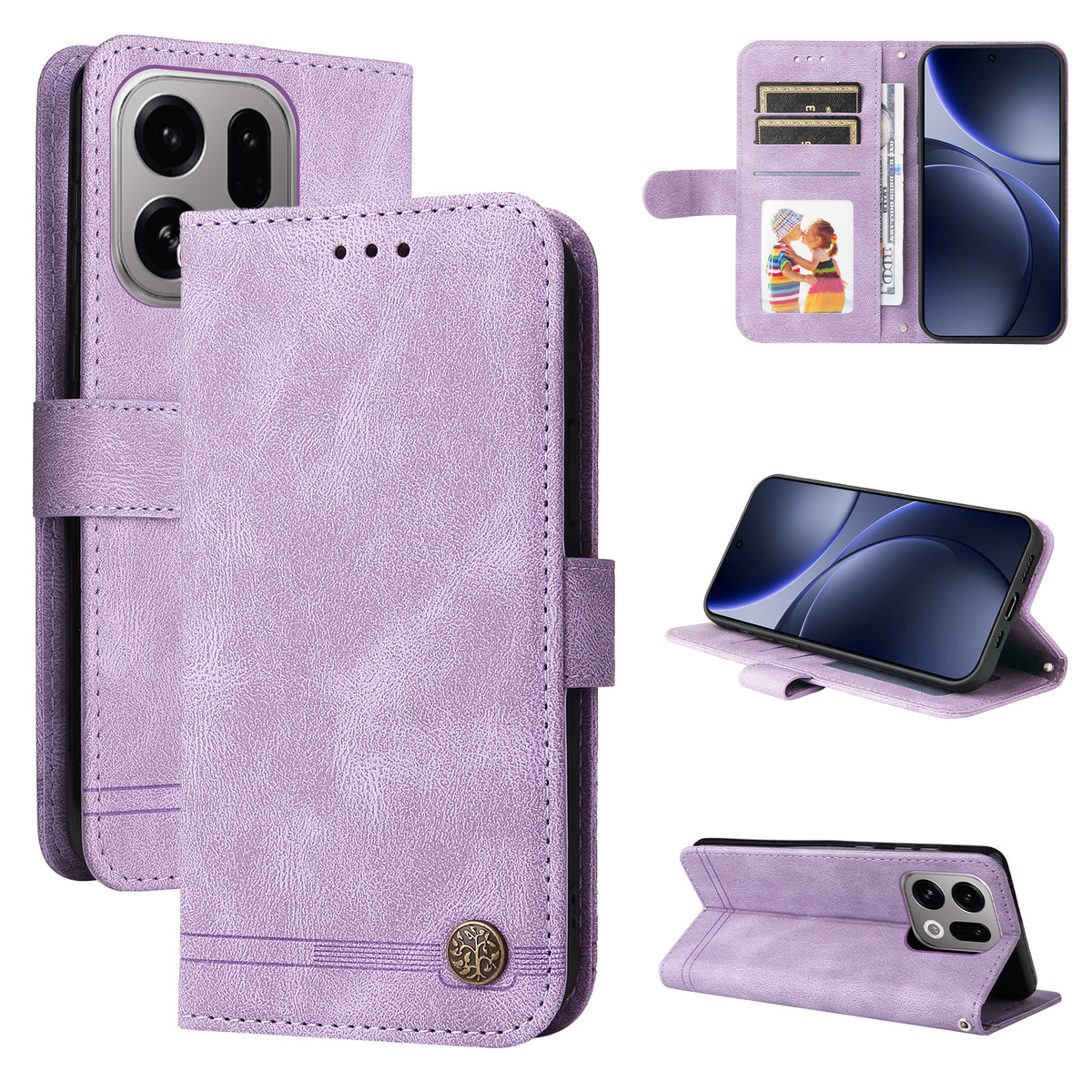 For Oppo Find X9 5G Leather Wallet Cases Skin Touch Phone Cover Stand with Strap