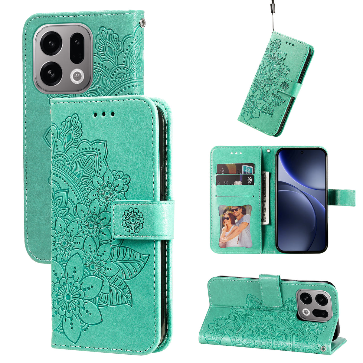For Oppo Find X9 5G Case Floral Pattern PU Leather Wallet Stand Phone Cover