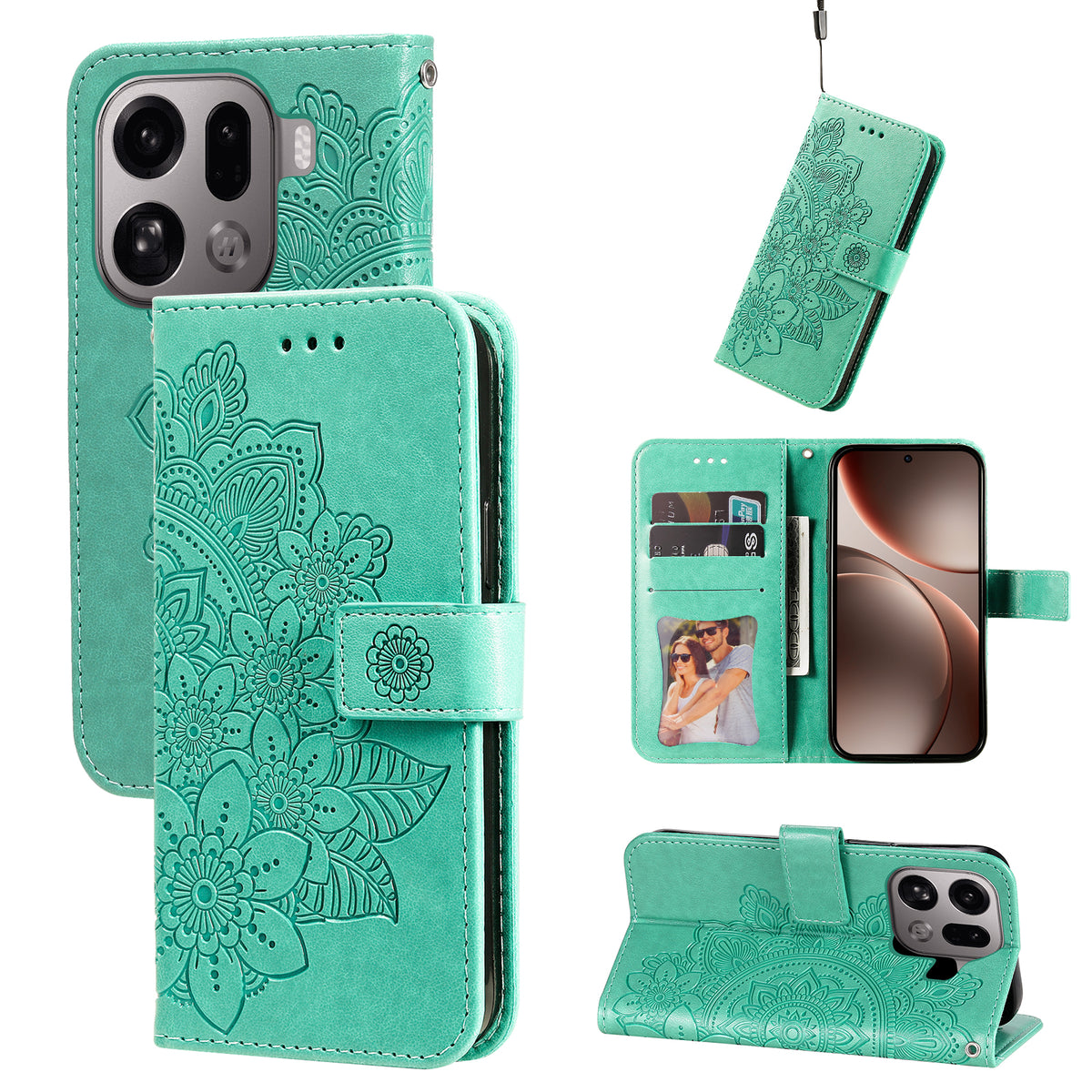 For Oppo Find X9 Pro 5G Case Floral Pattern PU Leather Wallet Stand Phone Cover