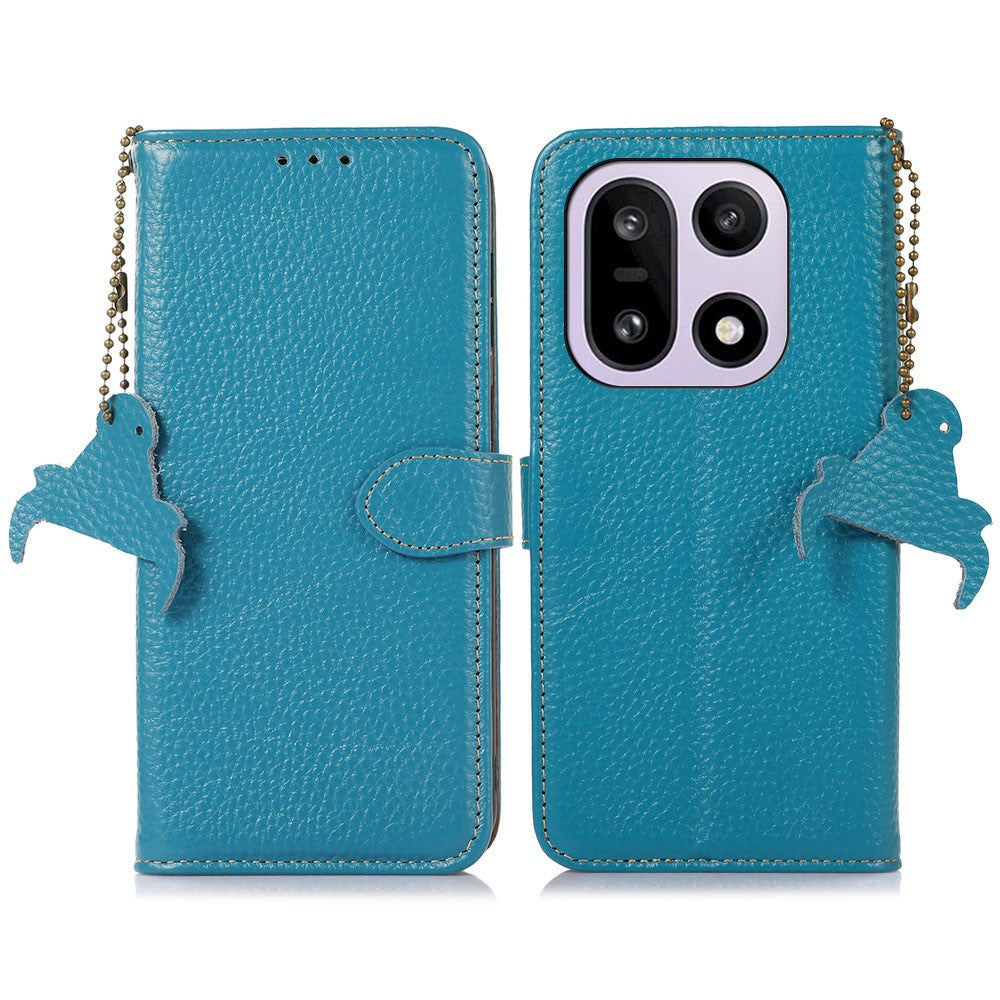 Til OnePlus 15 5G Etui RFID-blokerende Ægte Koskind Læder Telefoncover Litchi Tekstur