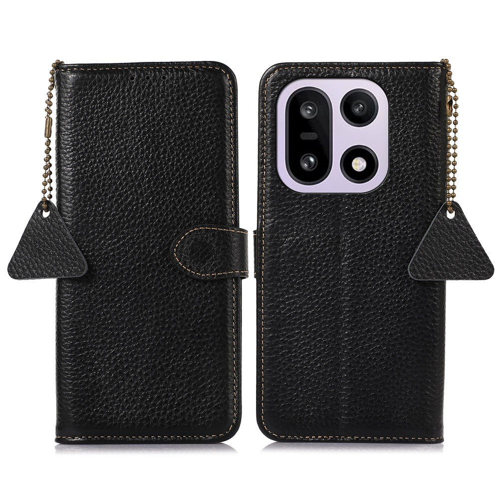 Til OnePlus 15 5G Etui RFID-blokerende Ægte Koskind Læder Telefoncover Litchi Tekstur