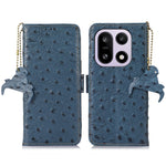 For OnePlus 15 5G Case RFID Blocking Genuine Cow Leather Phone Case Ostrich Texture