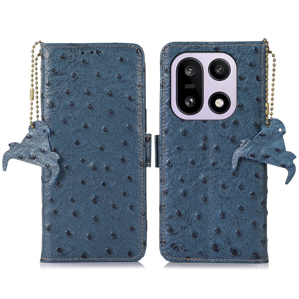 For OnePlus 15 5G Case RFID Blocking Genuine Cow Leather Phone Case Ostrich Texture