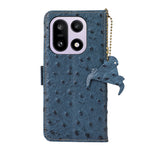 For OnePlus 15 5G Case RFID Blocking Genuine Cow Leather Phone Case Ostrich Texture