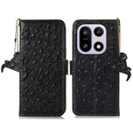 For OnePlus 15 5G Case RFID Blocking Genuine Cow Leather Phone Case Ostrich Texture
