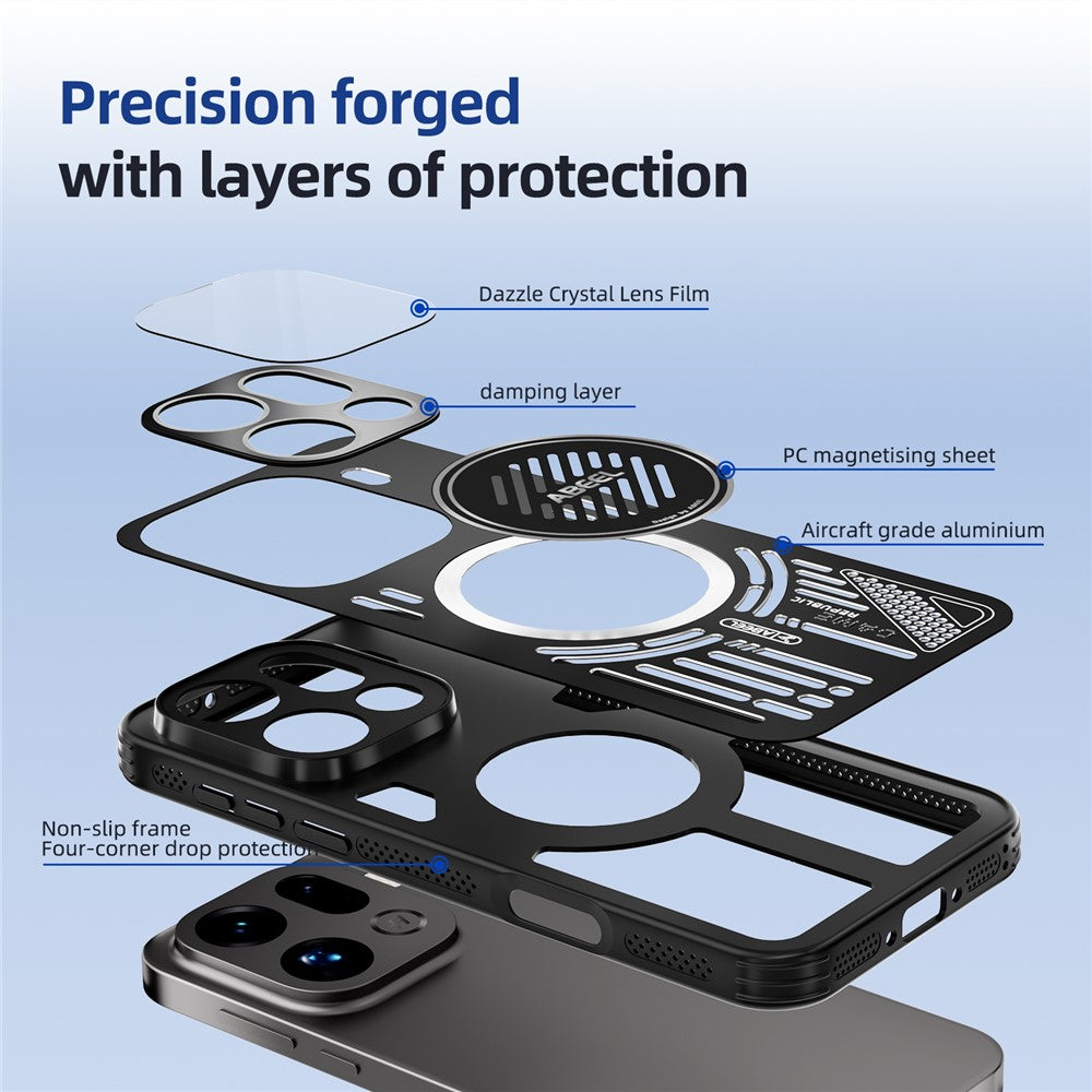 ABEEL Magnetiskt Skal För Oppo Find X9 Pro 5G Aluminiumlegering + PC + TPU Ihåligt Värmeavledande mobilskal