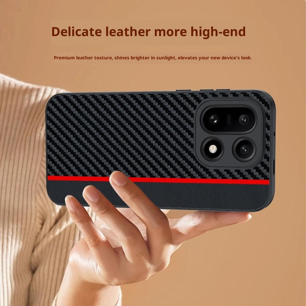 For OnePlus 15 5G Case Leather + PC Hard Phone Cover Carbon Fiber Texture