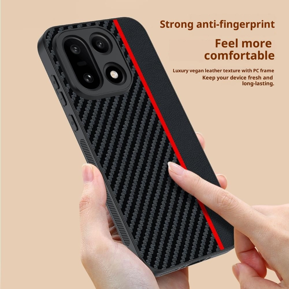 For OnePlus 15 5G Case Leather + PC Hard Phone Cover Carbon Fiber Texture