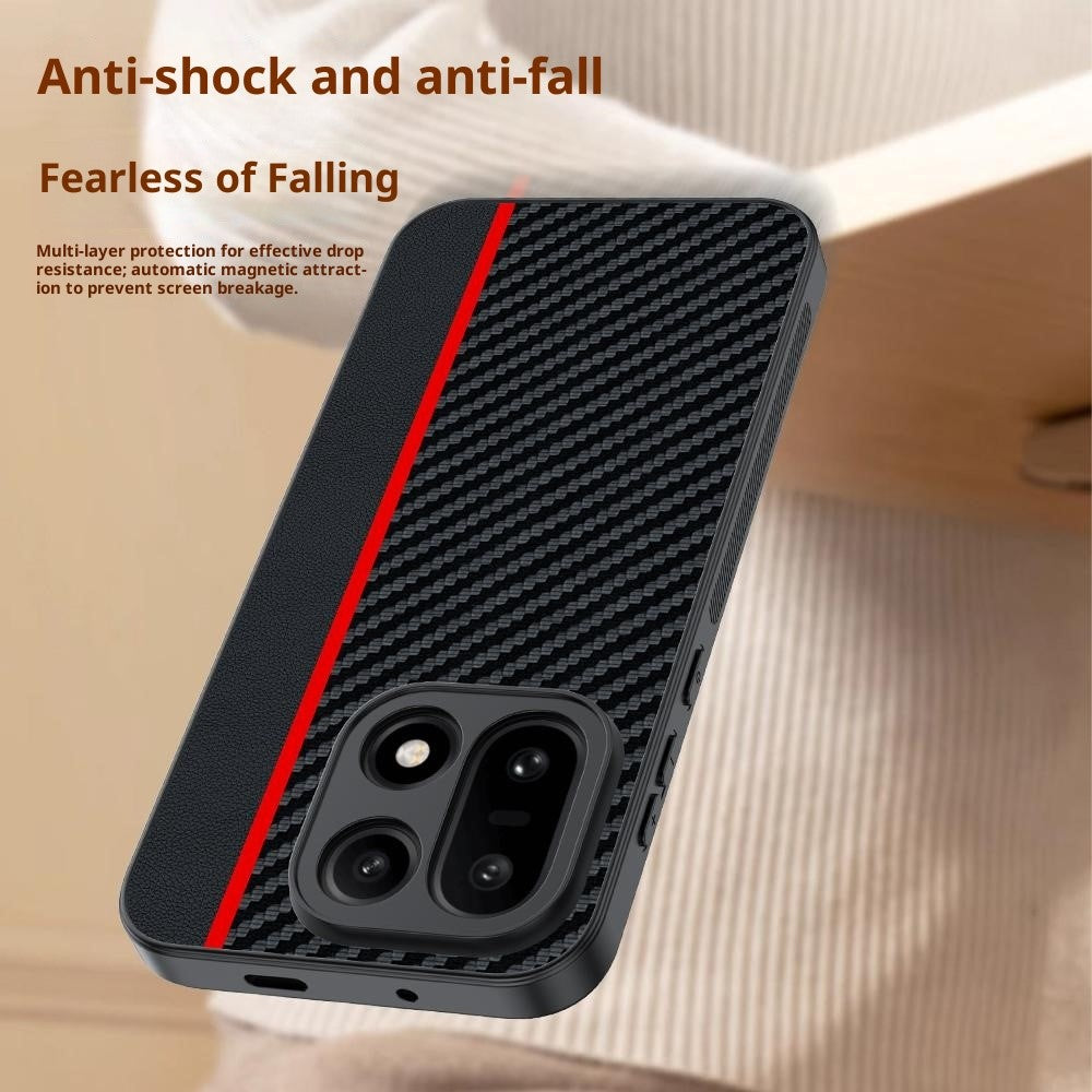 For OnePlus 15 5G Case Leather + PC Hard Phone Cover Carbon Fiber Texture