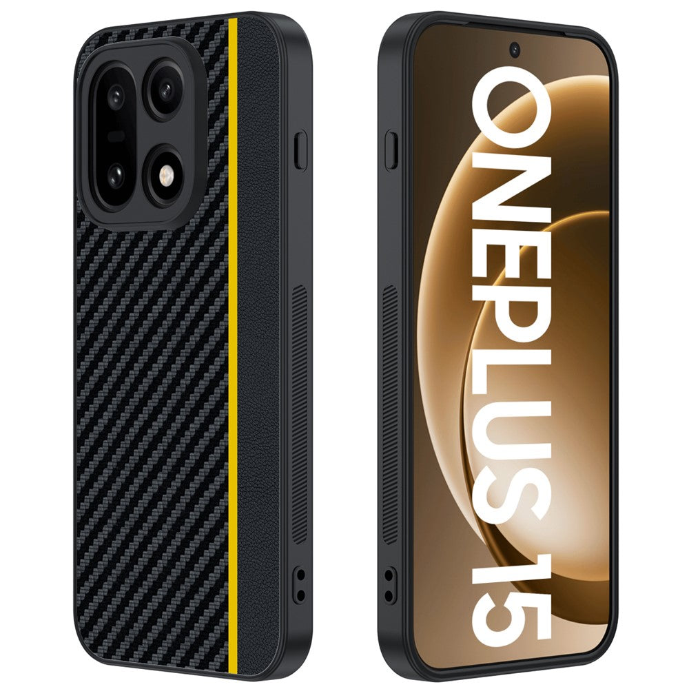 OnePlus 15 5G-skal i läder + PC-hårt mobilskal i kolfiberstruktur