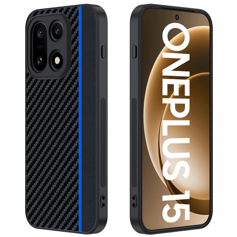 For OnePlus 15 5G Case Leather + PC Hard Phone Cover Carbon Fiber Texture