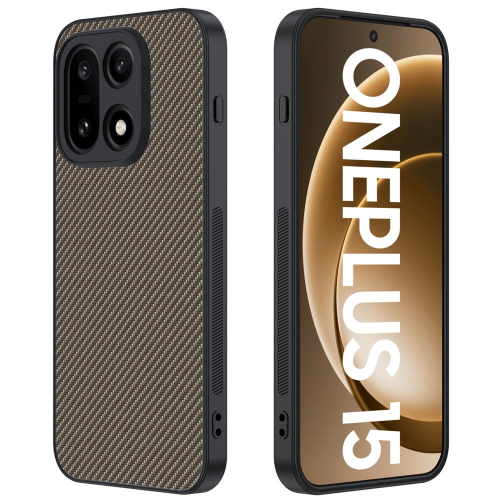 OnePlus 15 5G-skal i läder + PC-hårt mobilskal i kolfiberstruktur