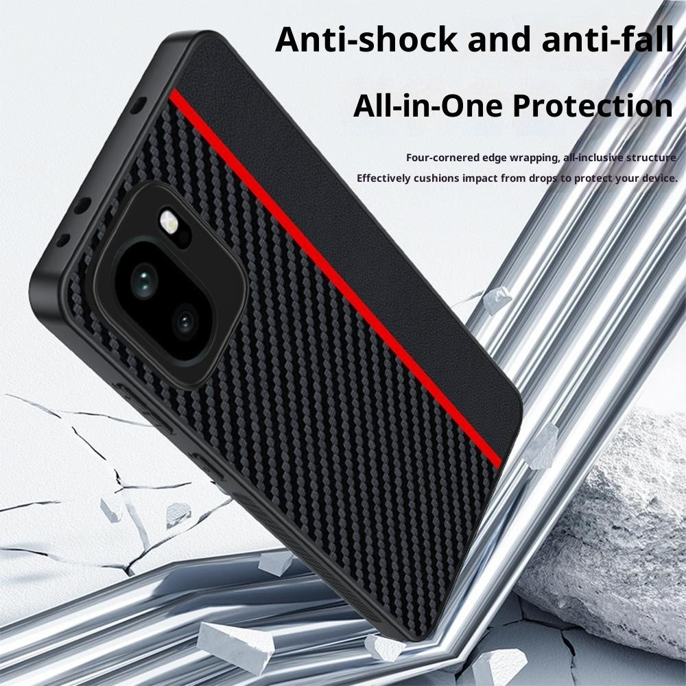 Til OnePlus 15R 5G / Ace 6T 5G / Ace 6 5G etui i læder + pc hårdt telefoncover kulfiber-tekstur