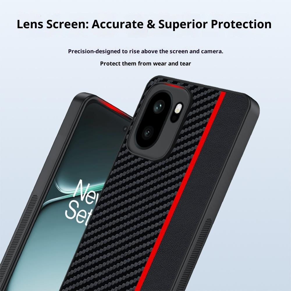 Til OnePlus 15R 5G / Ace 6T 5G / Ace 6 5G etui i læder + pc hårdt telefoncover kulfiber-tekstur