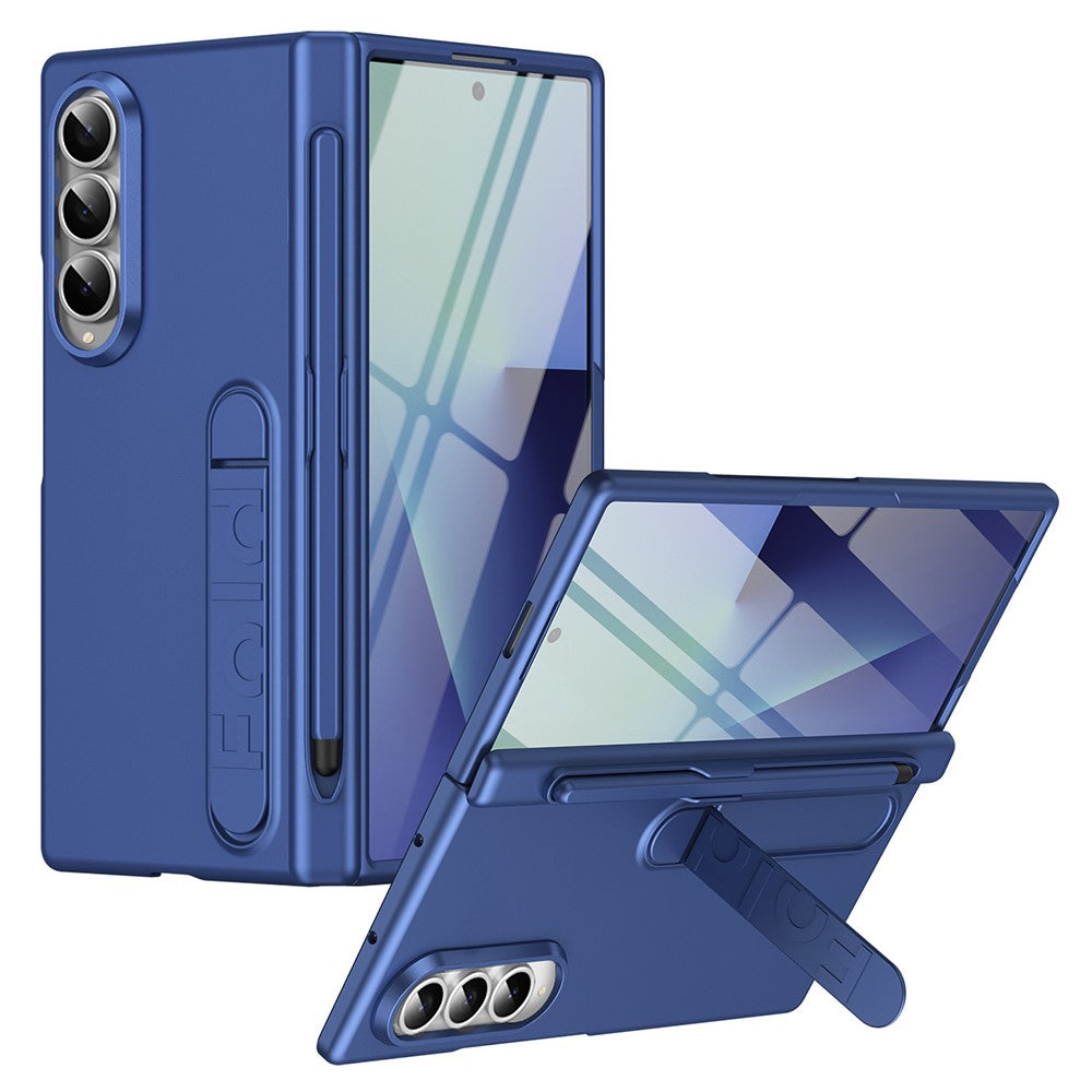 Til Samsung Galaxy Z Fold4 5G cover med støttefod, hardt PC-telefoncover med hærdet glasfilm/stylus/penneholder