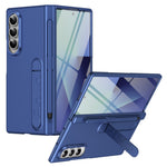 Til Samsung Galaxy Z Fold4 5G cover med støttefod, hardt PC-telefoncover med hærdet glasfilm/stylus/penneholder