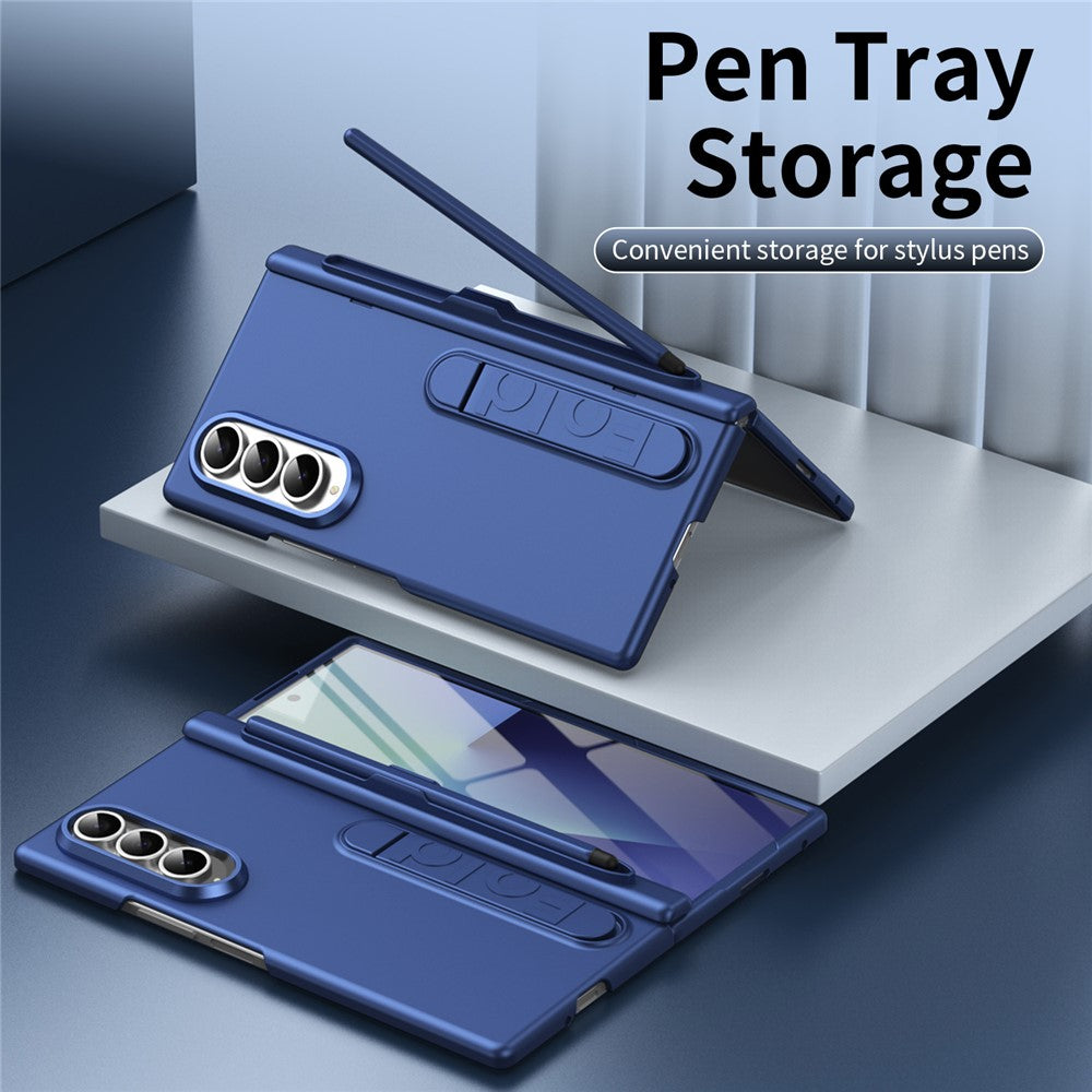 Til Samsung Galaxy Z Fold4 5G cover med støttefod, hardt PC-telefoncover med hærdet glasfilm/stylus/penneholder
