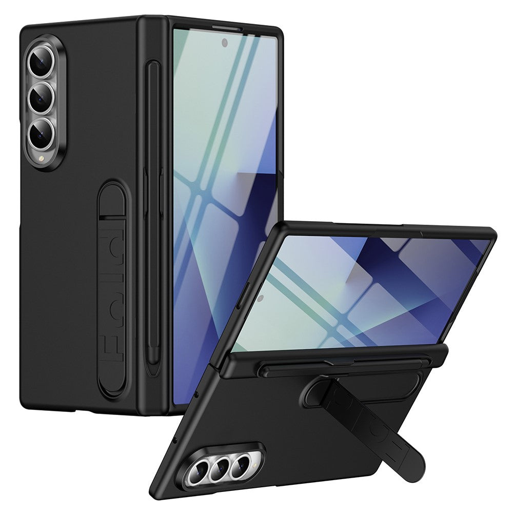 Til Samsung Galaxy Z Fold4 5G cover med støttefod, hardt PC-telefoncover med hærdet glasfilm/stylus/penneholder