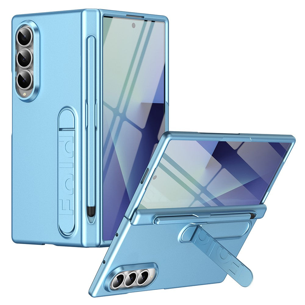 Til Samsung Galaxy Z Fold4 5G cover med støttefod, hardt PC-telefoncover med hærdet glasfilm/stylus/penneholder