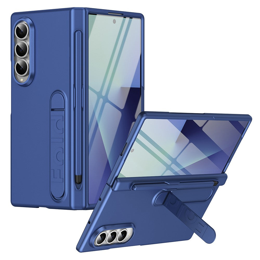 Til Samsung Galaxy Z Fold3 5G Cover Støtteben Hårdt PC Telefoncover med Hærdet Glasfilm / Stylus / Penholder
