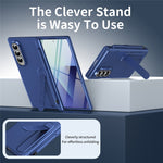 Til Samsung Galaxy Z Fold3 5G Cover Støtteben Hårdt PC Telefoncover med Hærdet Glasfilm / Stylus / Penholder