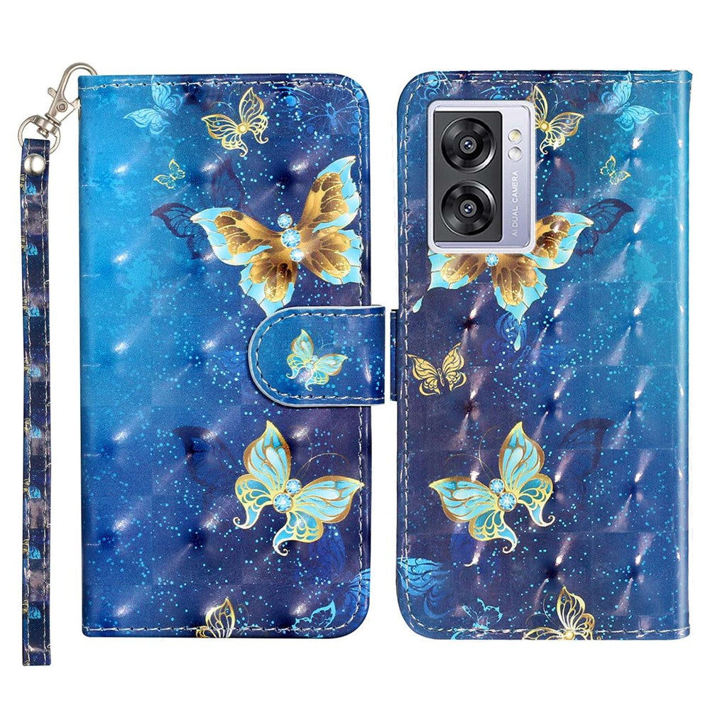 For Oppo A57 (2022) 5G / A57 4G  /  A77 5G /  A57s 4G PU Leather Wallet Phone Case 3D Pattern Printing Shockproof Case Folio Flip Cover with Stand / Strap