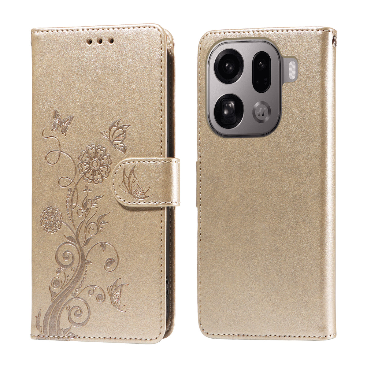 For Oppo Find X9 Pro 5G Leather Case Butterfly Floral Imprint Wallet Stand Cover