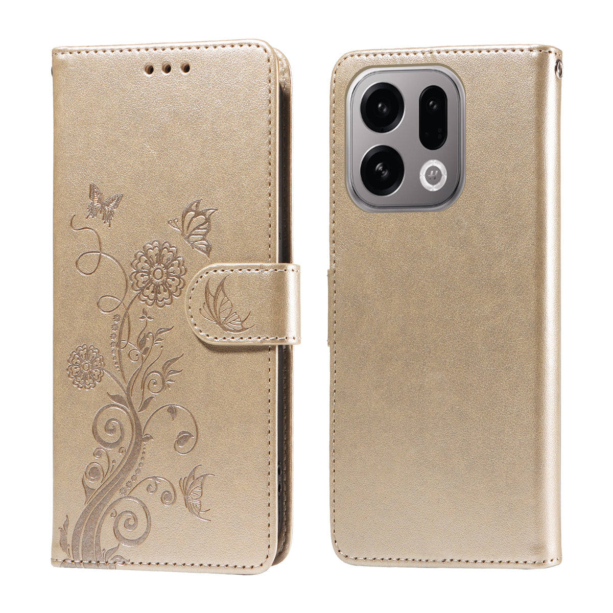 For Oppo Find X9 5G Leather Case Butterfly Floral Imprint Wallet Stand Cover