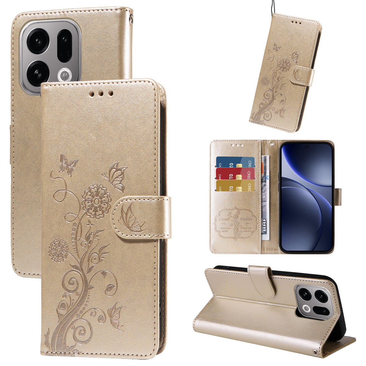 For Oppo Find X9 5G Leather Case Butterfly Floral Imprint Wallet Stand Cover