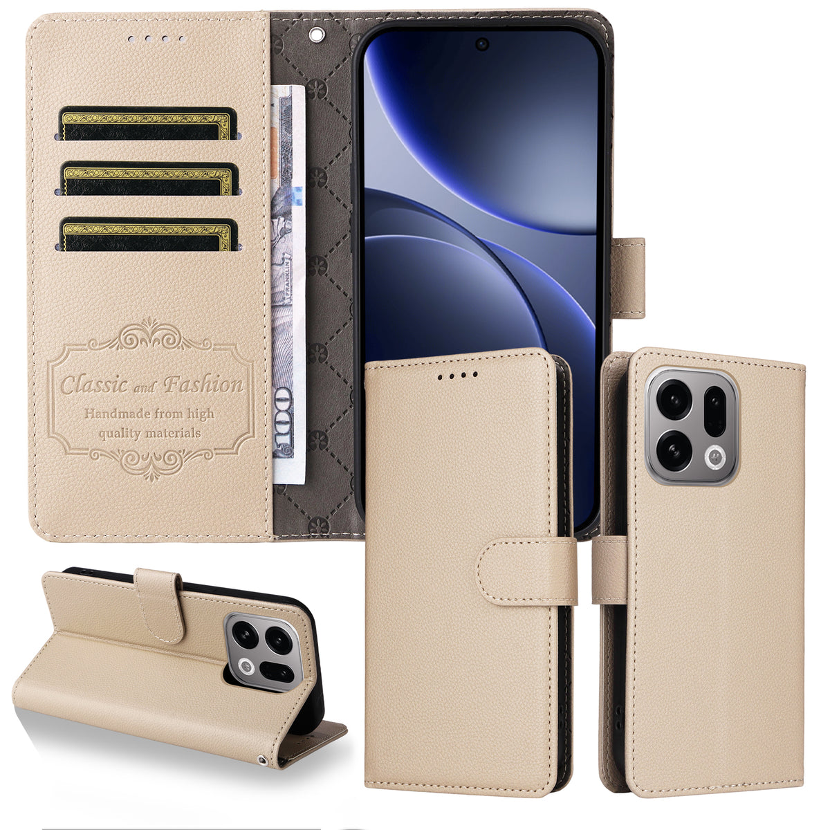 For Oppo Find X9 5G Case RFID Blocking 3 Card Slots PU Leather Phone Cover with Wrist Strap