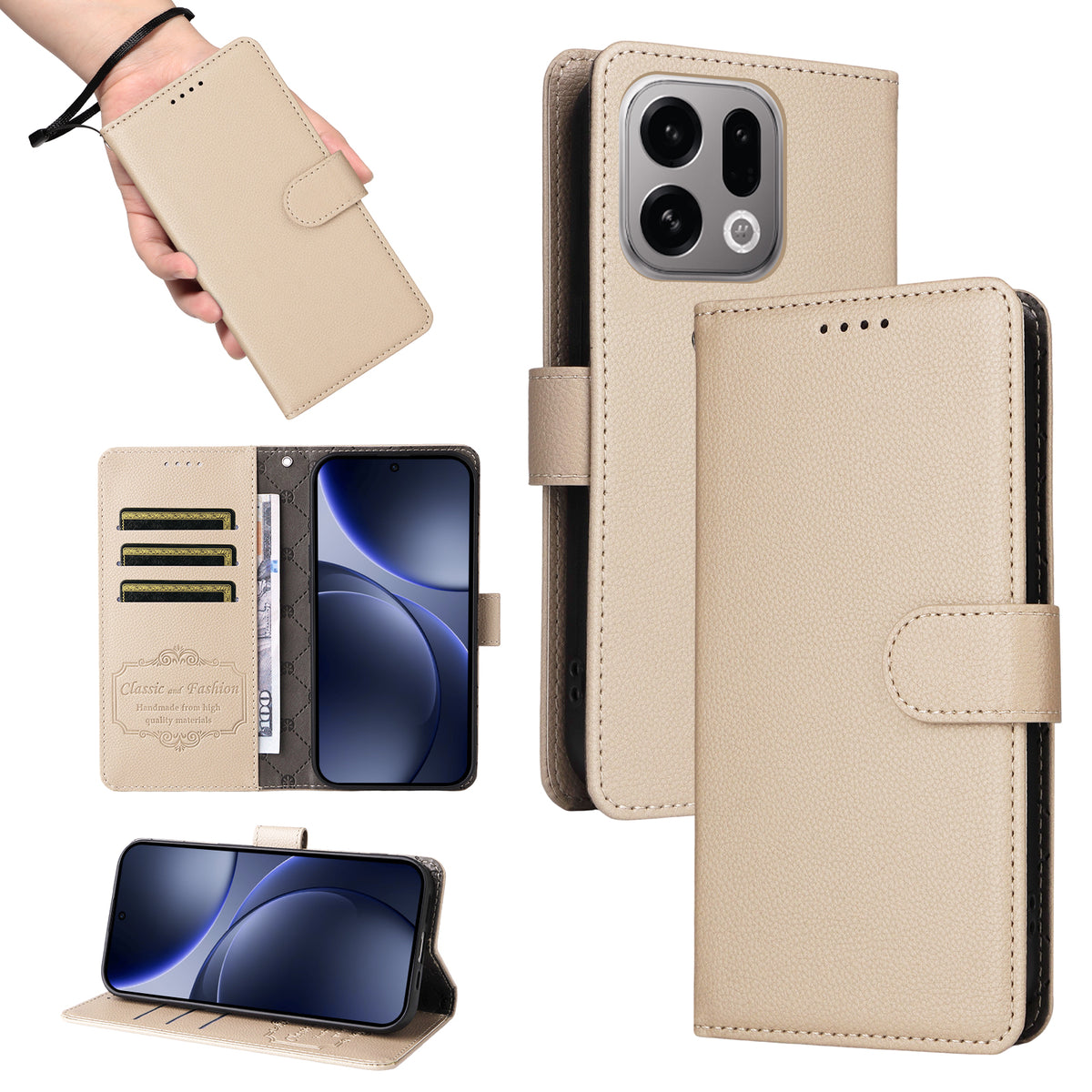For Oppo Find X9 5G Case RFID Blocking 3 Card Slots PU Leather Phone Cover with Wrist Strap