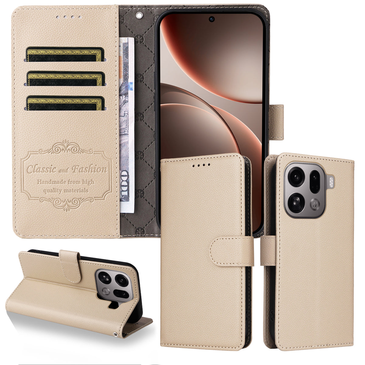 For Oppo Find X9 Pro 5G Case RFID Blocking 3 Card Slots PU Leather Phone Cover with Wrist Strap