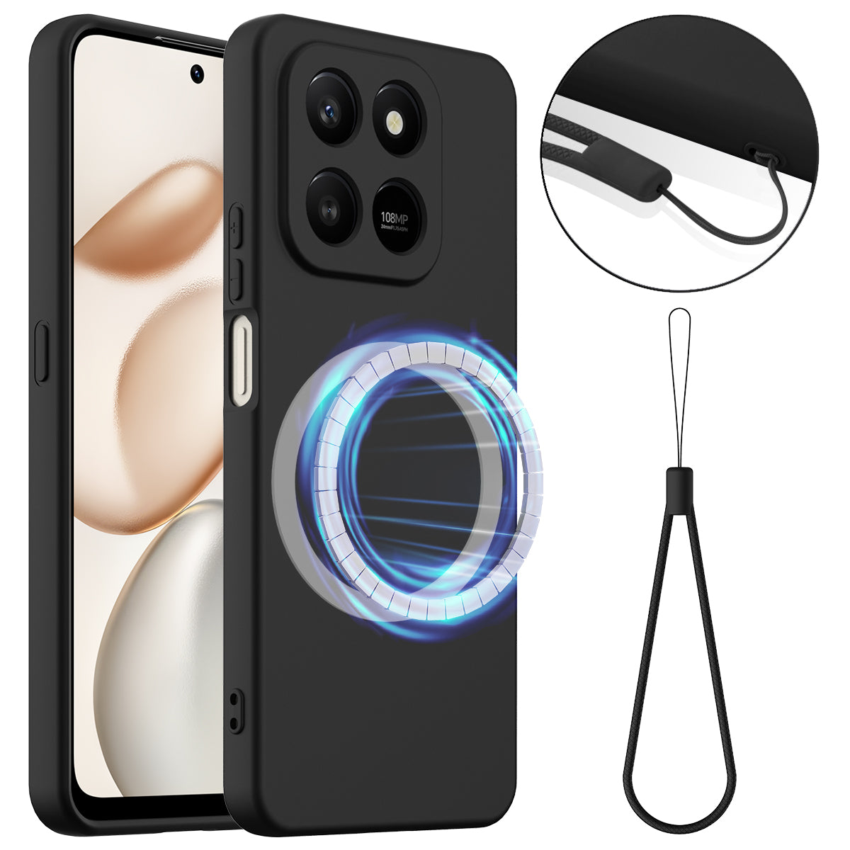 For Honor 400 Smart 5G / Honor X7d 4G / Honor X7d 5G / Honor 400 Smart 4G magnetisk etui anti-fald flydende silikone telefoncover