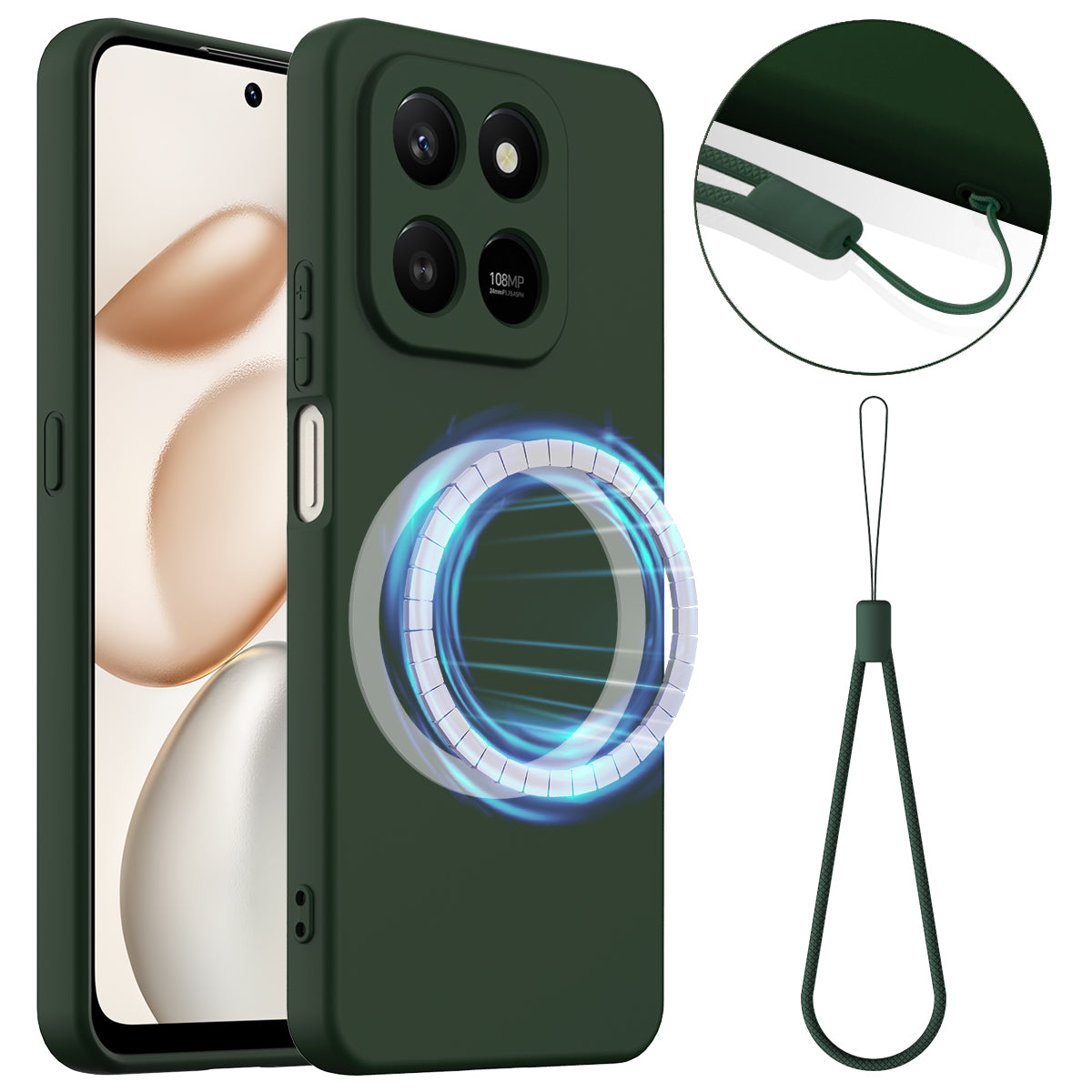 For Honor 400 Smart 5G / Honor X7d 4G / Honor X7d 5G / Honor 400 Smart 4G magnetisk etui anti-fald flydende silikone telefoncover