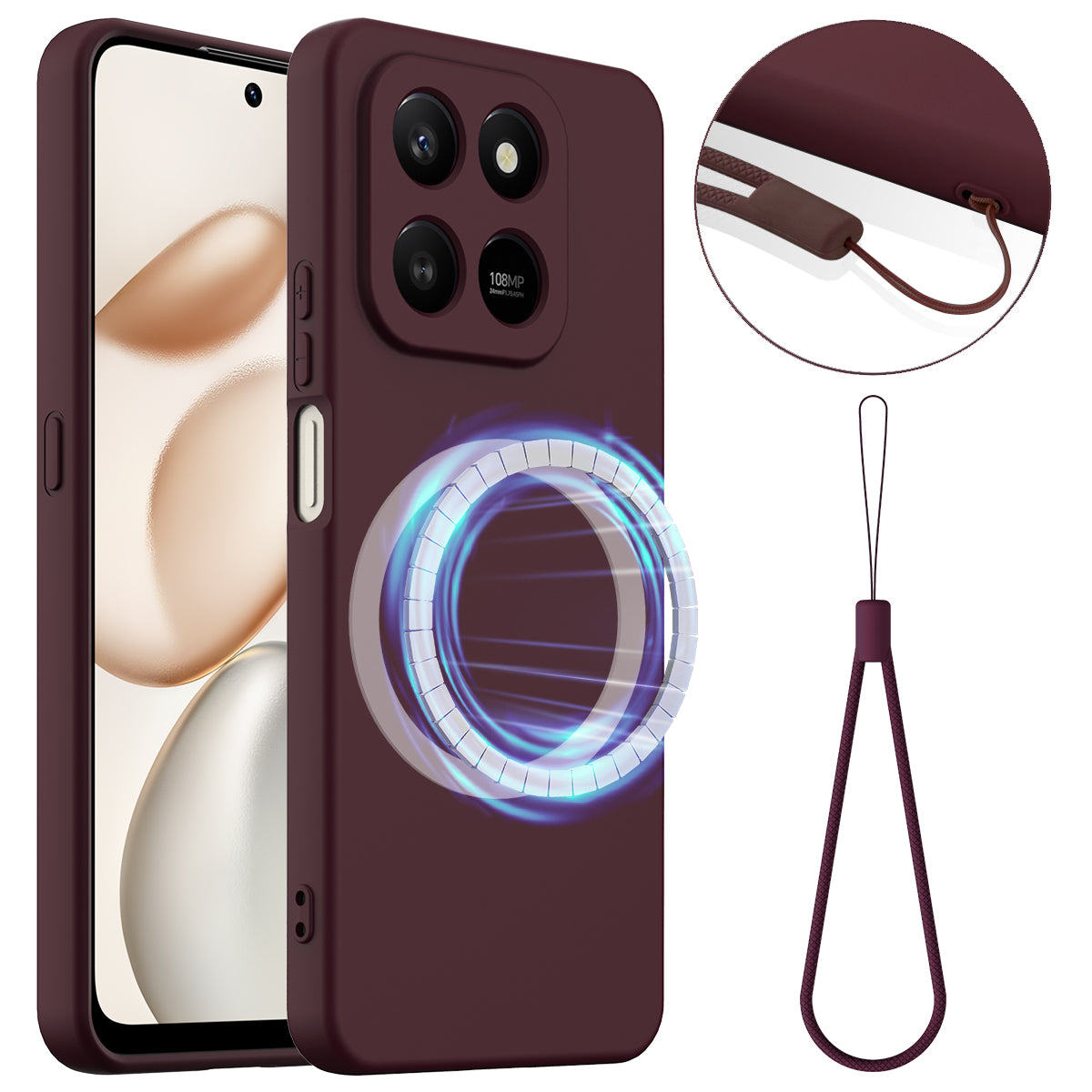 For Honor 400 Smart 5G / Honor X7d 4G / Honor X7d 5G / Honor 400 Smart 4G magnetisk etui anti-fald flydende silikone telefoncover