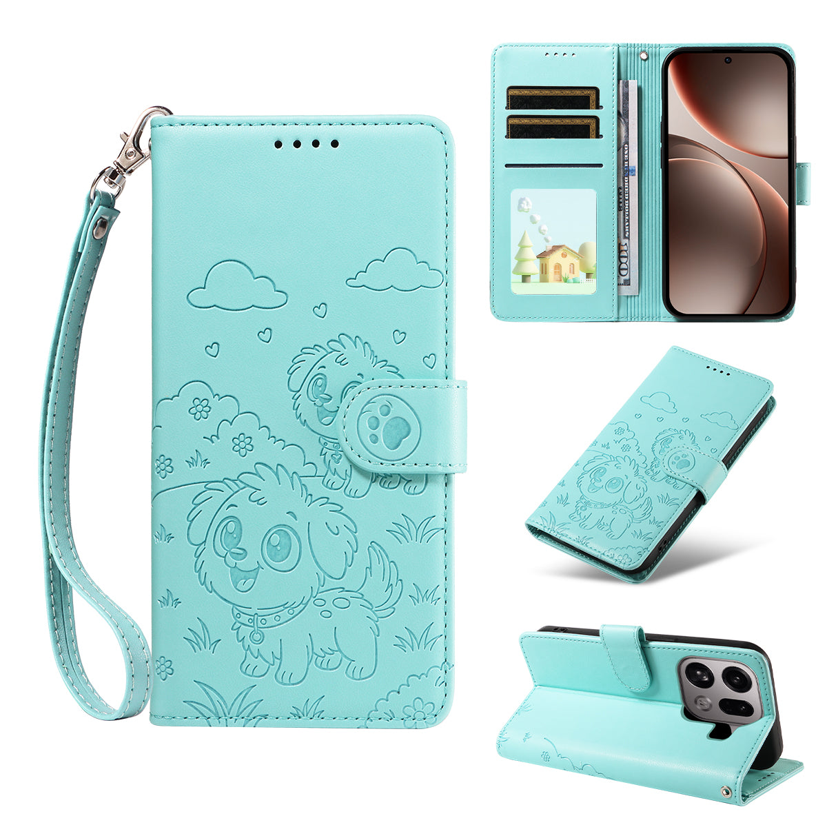 For Oppo Find X9 Pro 5G Case RFID Blocking Imprinted Dog Pattern PU Leather Phone Cover with Wrist Strap